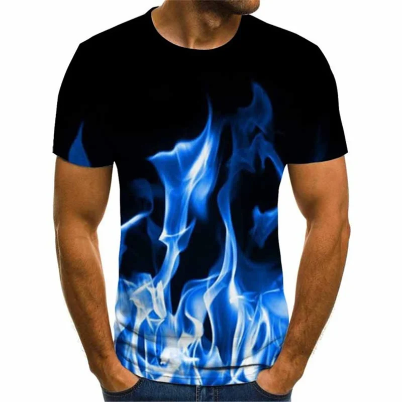 

Men's T-shirt Summer New 3D Print Flame T-shirt Men's Top Smoke Element Shirt Trendy Plus Size Short Sleeve Clothes 6XL