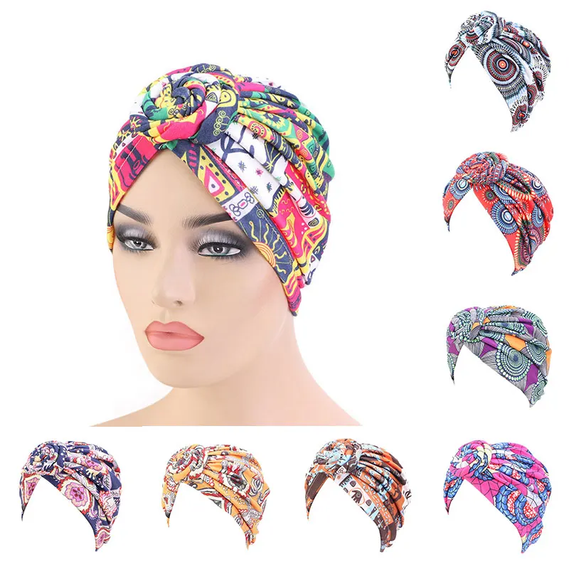 2020 Новая мода женский Африканский узор цветок мусульманский тюрбан головной