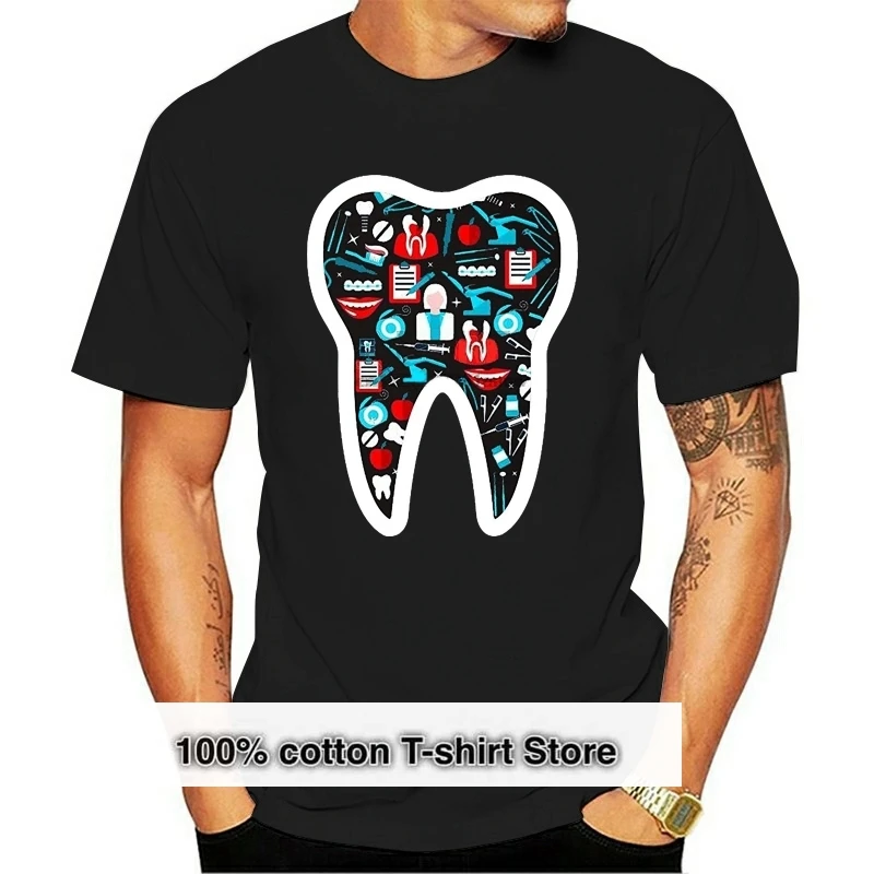 

Футболка с дантистом, забавная футболка с зубами и иконами, летняя Новинка с коротким рукавом