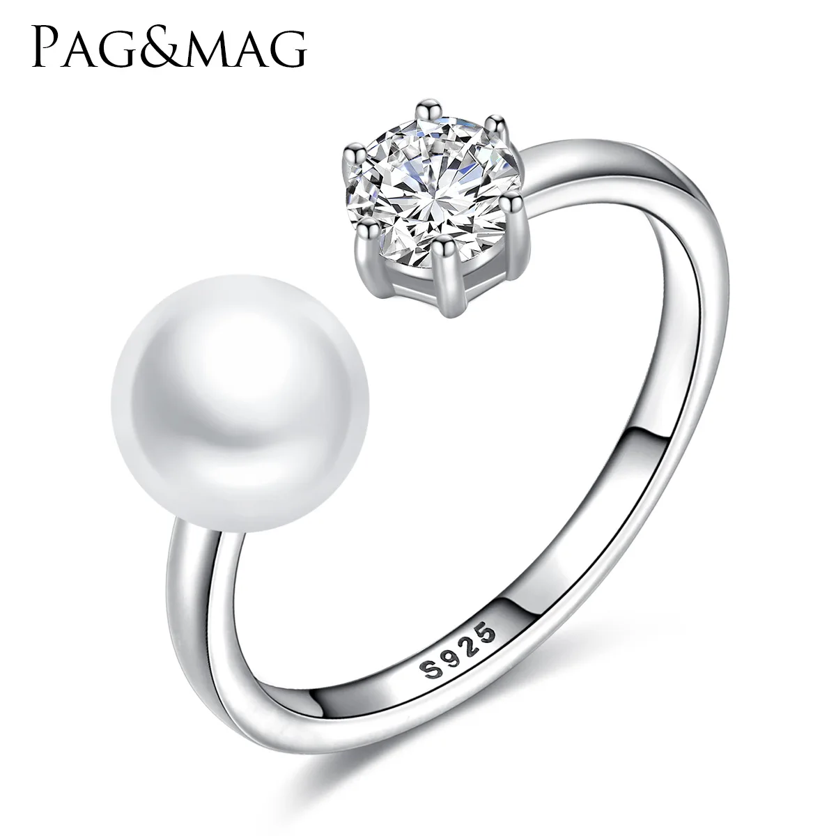 PAG & MAG S925 серебро с цирконом открытие регулируемое кольцо натуральный