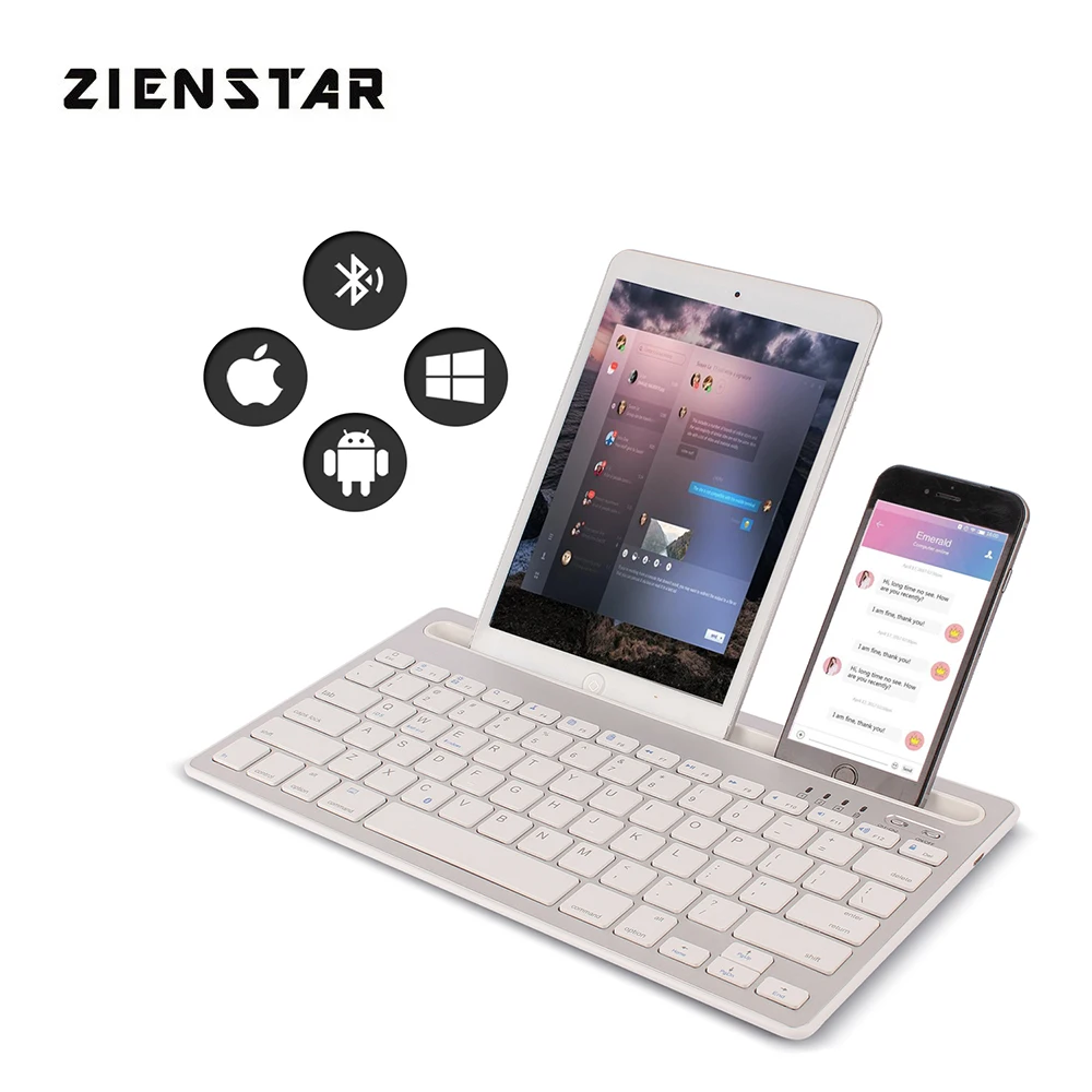 Zienstar Перезаряжаемые Bluetooth мини клавиатура с держателем телефона Беспроводной