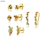 Женские мини-серьги-гвоздики ANDYWEN, из 100% серебра 925 пробы с разноцветными радужными фианитами, ювелирные украшения для альпинистов, 2021