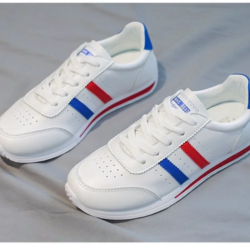 

2021 Spring Summer New Female Board Shoes Female Korean Casual Sports Shoes Leather Student White Shoes Female Running Shoes