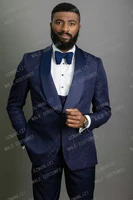 jeltonewin navy blue floral 3 pieces set men suit wedding dress latest design coat pant formal tuxedo groomsmen suit for wedding