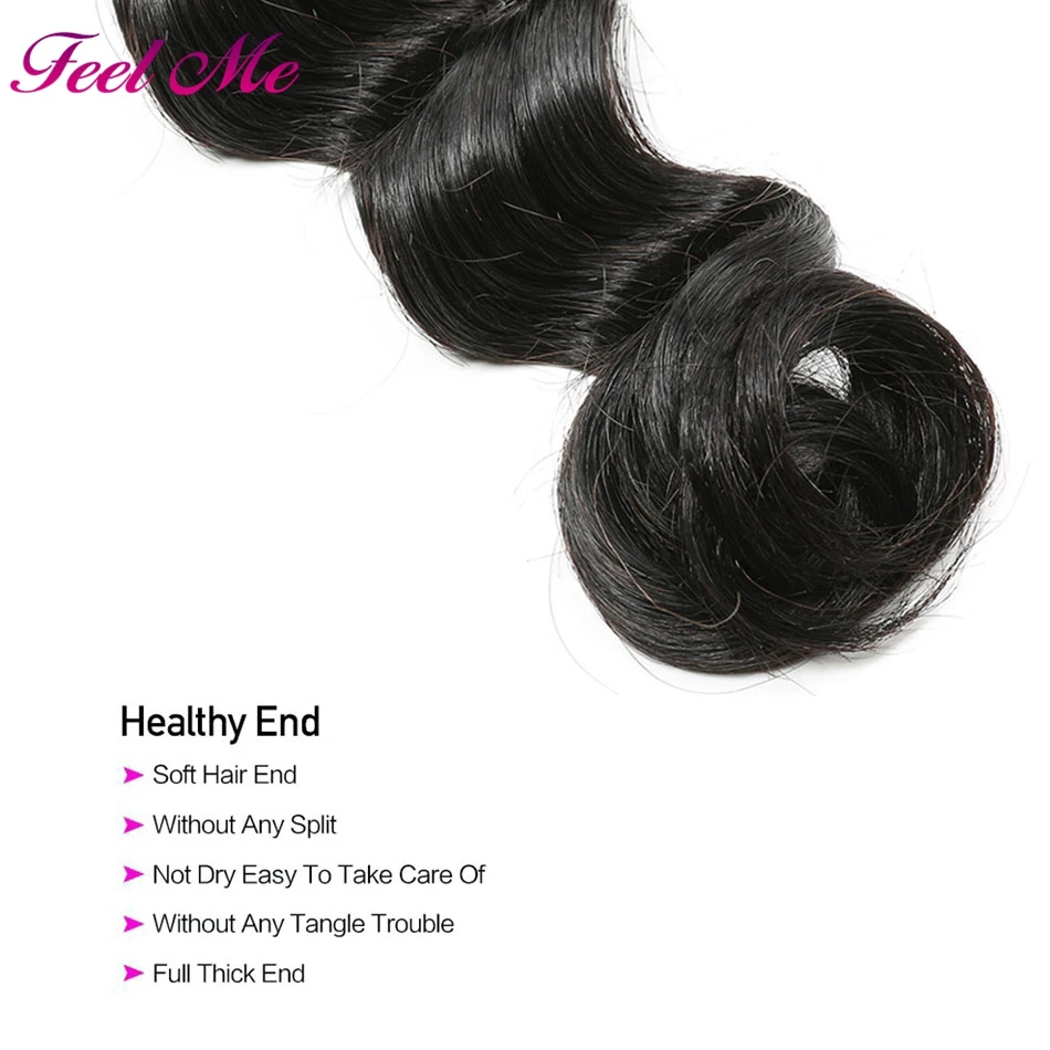 FEEL ME свободные волнистые пучки с закрытием перуанские человеческие волосы Remy 3