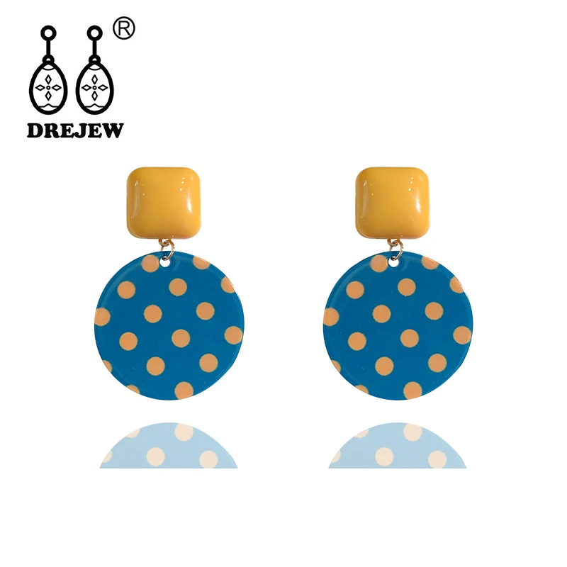 DREJEW Синяя круглая желтая точка квадратная Смола Эффектные серьги рождественские