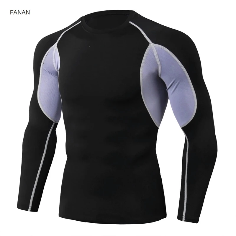 

Oversized t-shirt Professional bodybuilding sports running training elastic quick drying round neck long sleeve men