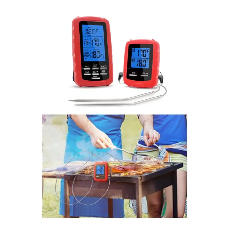 Беспроводной двухканальный цифровой термометр для мяса бытовой пищевой барбекю