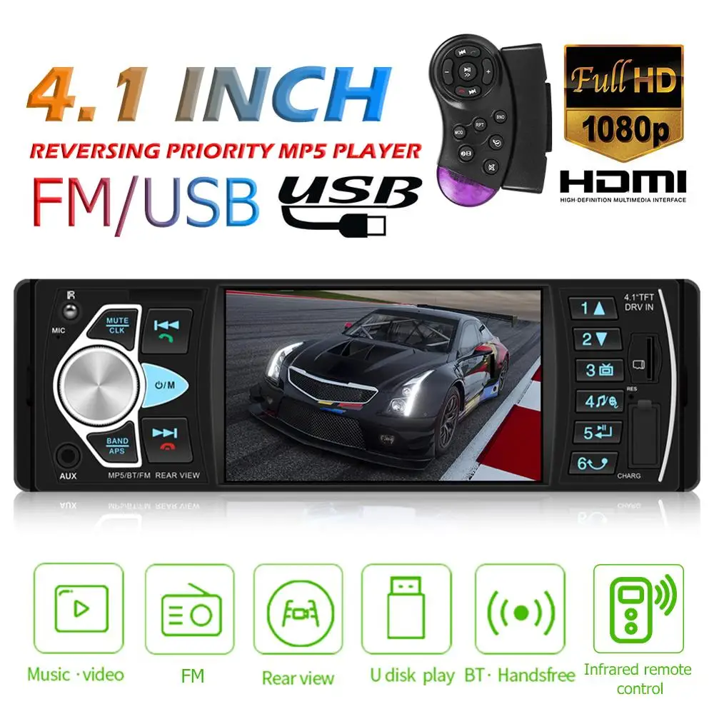 Автомагнитола 1 DIN Авторадио 4022D Bluetooth 4 &quotПоддержка камеры заднего вида рулевое