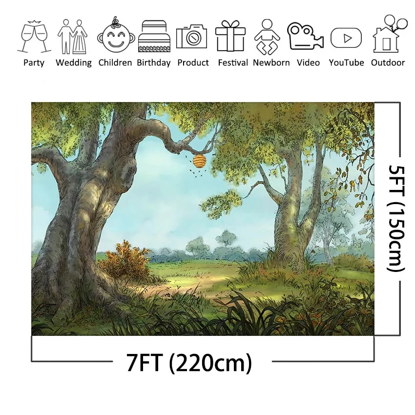 Фон для фотосъемки новорожденных в джунглях медведь хунни малыш лесной фон