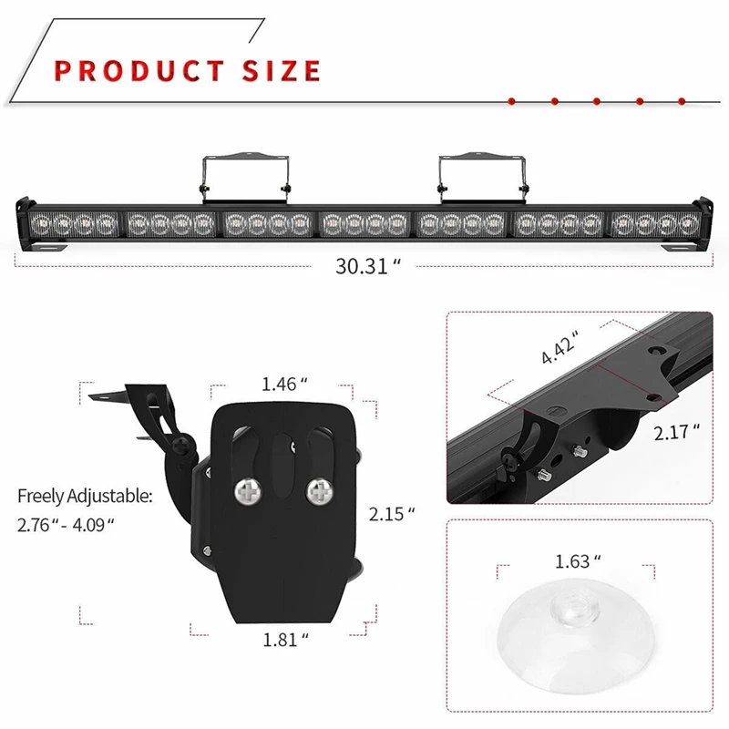 31 Inch 28 LED Emergency Flash Strobe LED Light Bar Traffic Advisor- Amber 12-24V