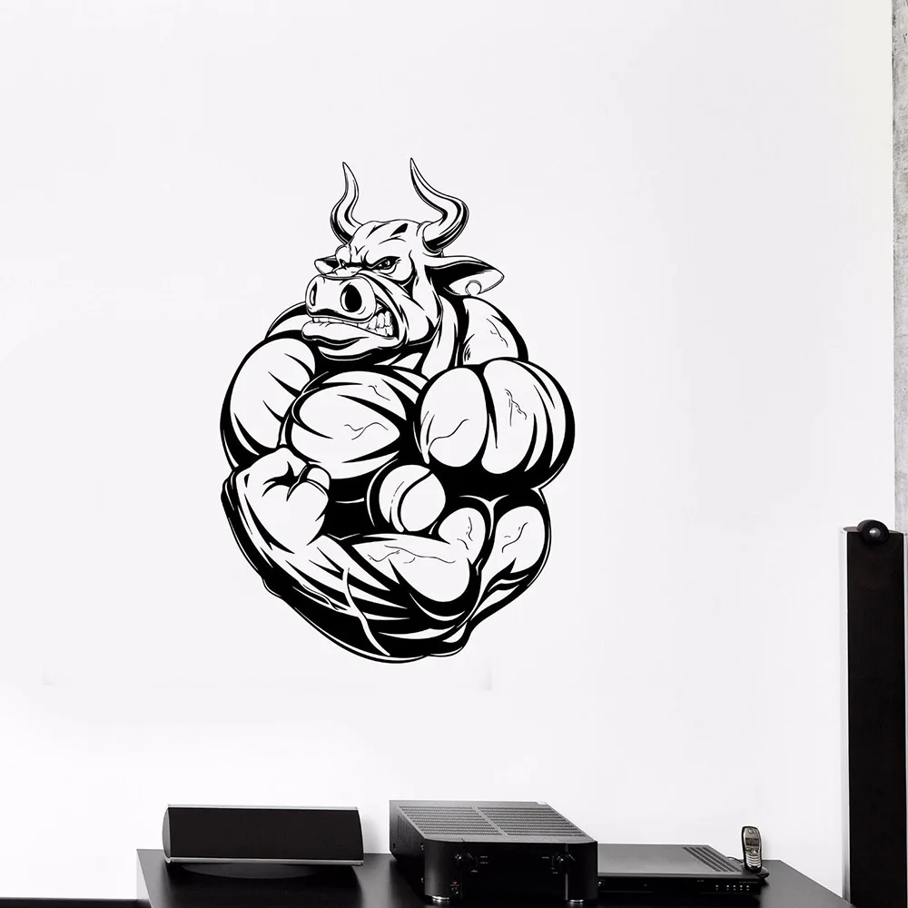 Бодибилдинг злый бык искусство фитнес мышцы животные виниловая наклейка на