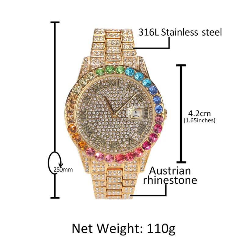 

Top Brand Luxury Iced Out Watch Gold Diamond Quartz Watch For Men Waterproof Wristwatch Relogio Masculino Hip Hop Men Watches