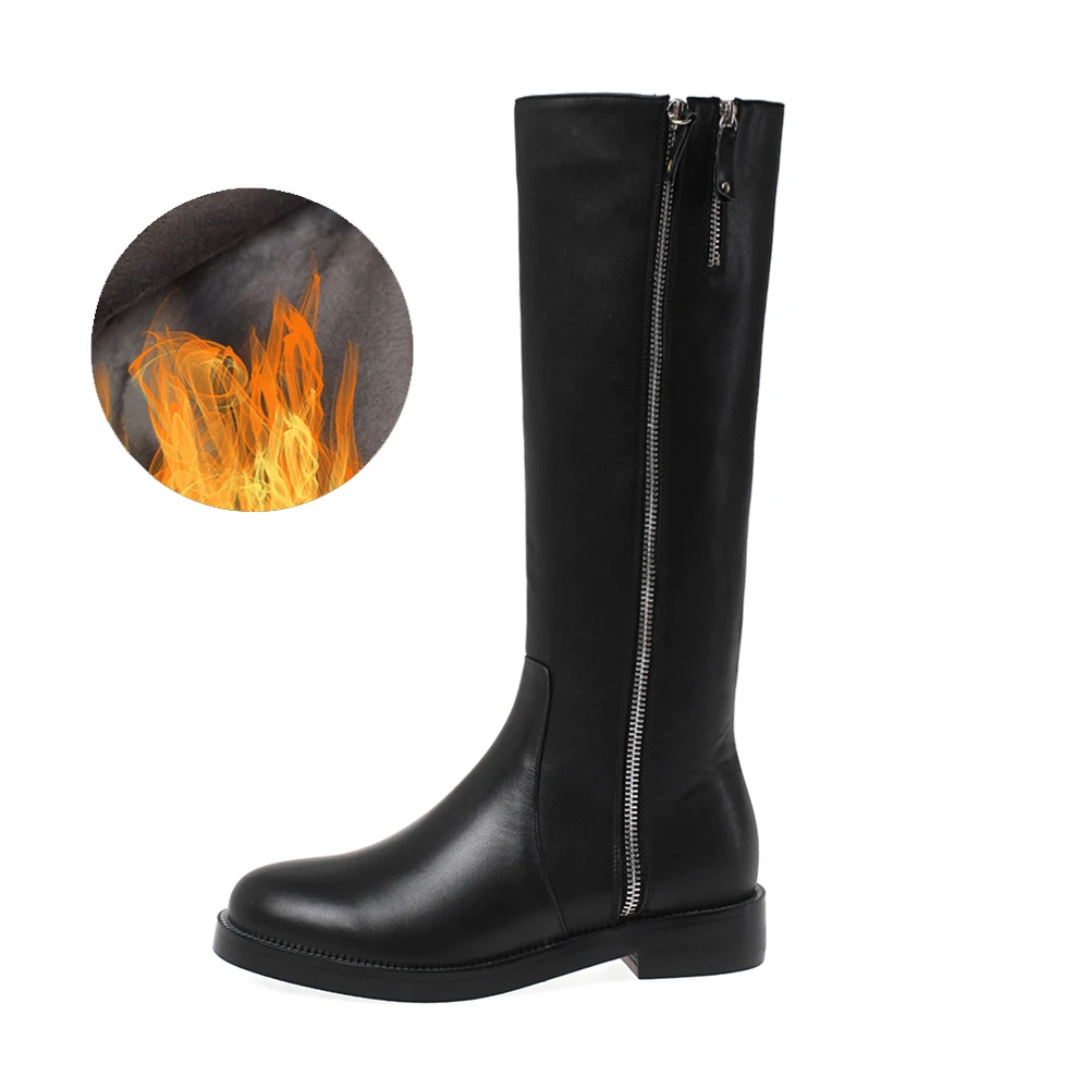 black fur Большие размеры 34-43, новые высокие сапоги из натуральной кожи на молнии в стиле панк Модные женские сапоги водонепроницаемые женские сапоги до колена - Цвет: black fur