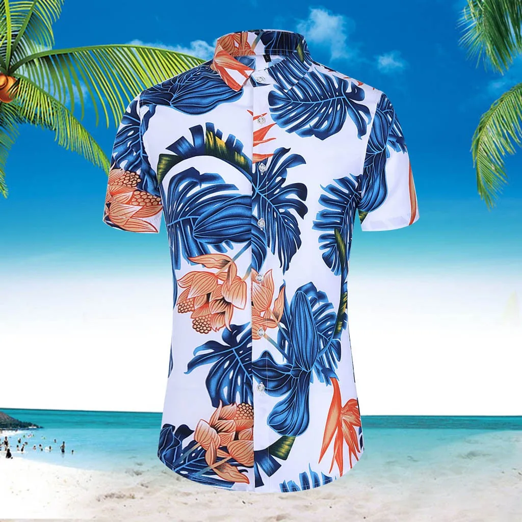 Мужская Тонкая Свободная рубашка с коротким рукавом и отложным