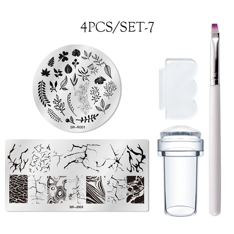 

4pcs/Set Nail Stamping Plates Geometry Lace Flower Leaves with Jelly Stamper Scraper Sponge Nail Art Image Plate Tools