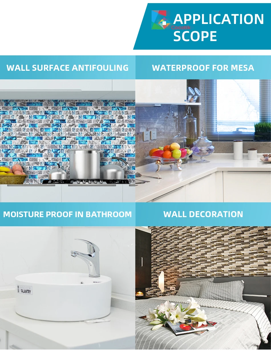 Cocotik Peel-N-Stick 3D кухня Backsplash стены плитка винил стикер стены, 1" x 10"(упаковка из 10
