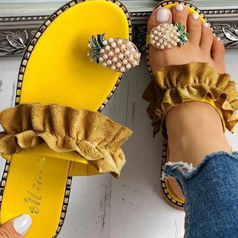 Летние женские тапочки Женские шлепанцы с жемчужинами и листьями лотоса