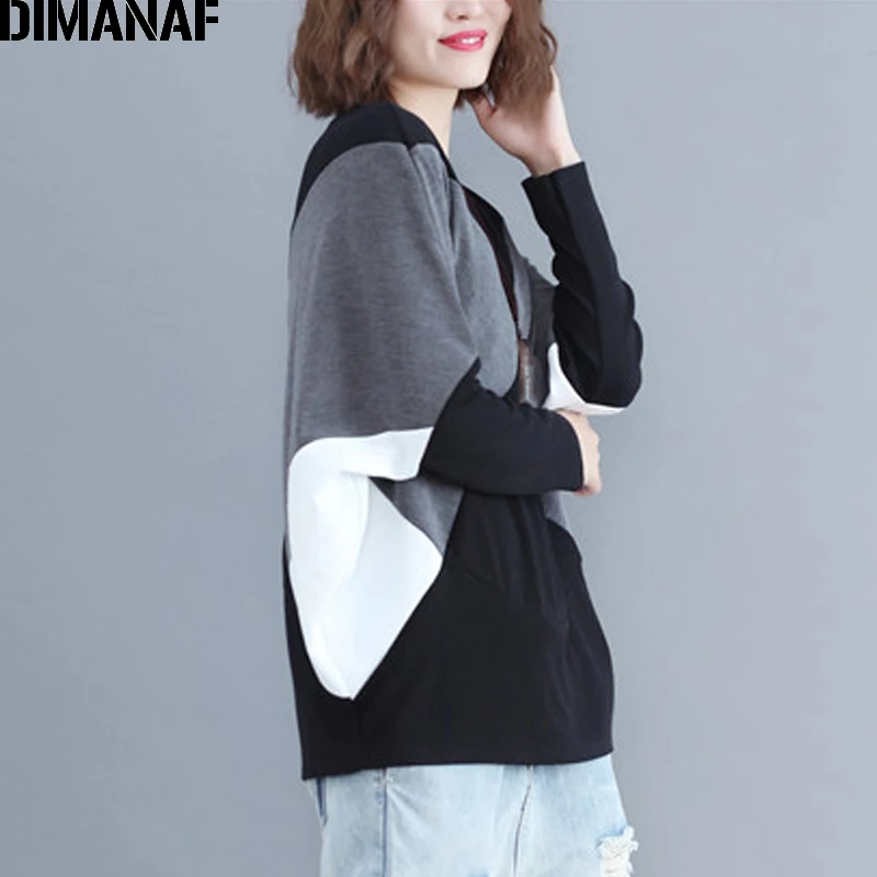 Женская блуза с рукавом летучая мышь DIMANAF базовая Туника оверсайз в стиле пэчворк