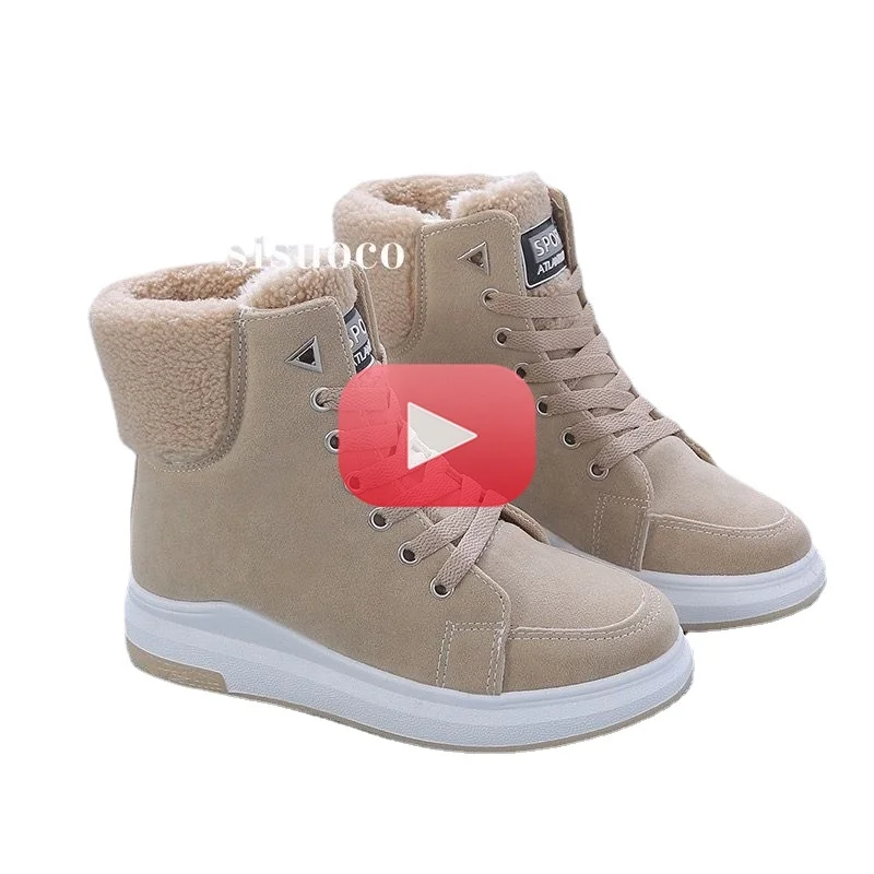 2020 Winter Boots Women Ankle Boots Warm PU Plush Winter Woman Shoes Sneakers Flats Lace Up Ladies Shoes Women Short Snow Boots