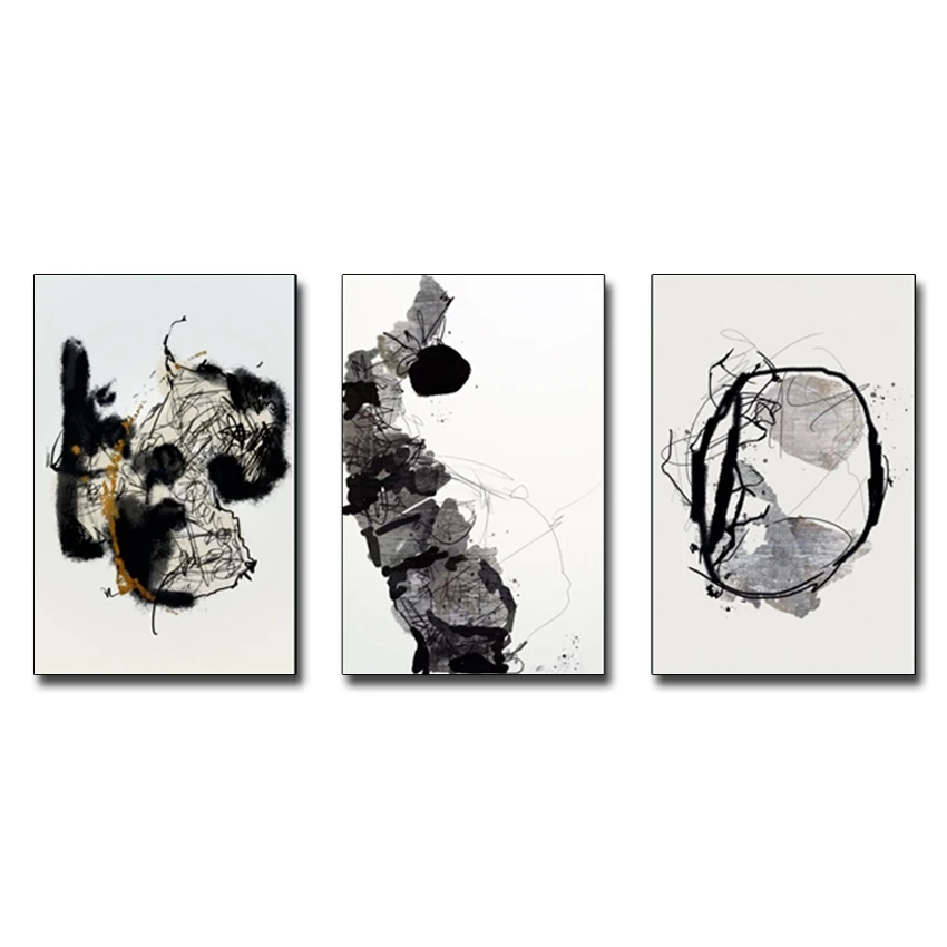 

3 Panels Group Abstract Black And White Oil Painting Wall Art Canvas Artwork 100% Hand Painted 3 Pieces Paintings Decor For Home
