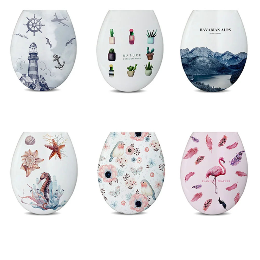 

1PC 18 Inches Thickening Printed Toilet Lid U-shaped Toilet Seat Cover Universal Toilet Lid Creative Patterns Toilet Sea