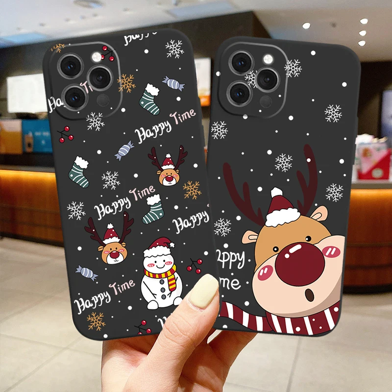 

Cartoon Christmas Phone Case For iPhone 12 12pro 12mini 11 7 8 6 6S Plus SE20 13 XR X Xs 11 13 Pro Max Lovely wapiti Back Cover