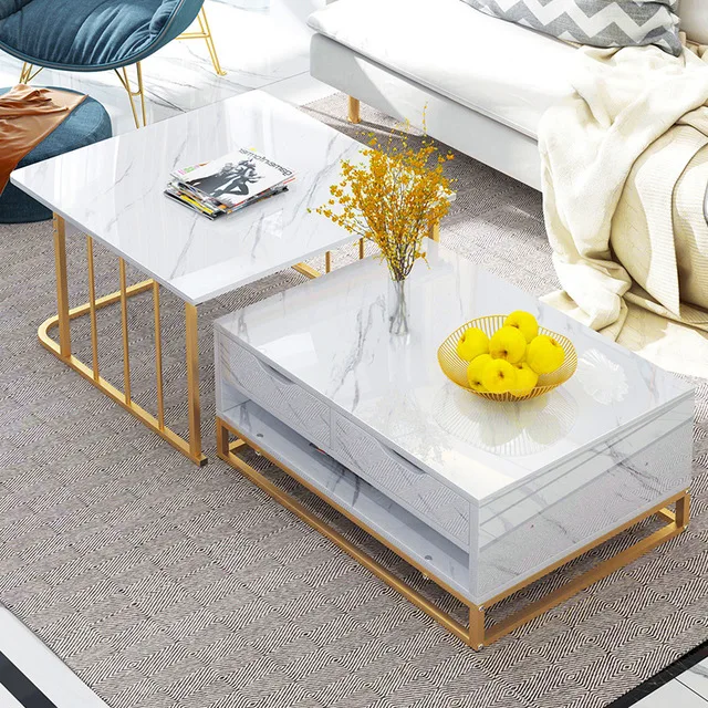 Мраморный узор журнальный столик светлый Роскошный белый черный золотой чайный