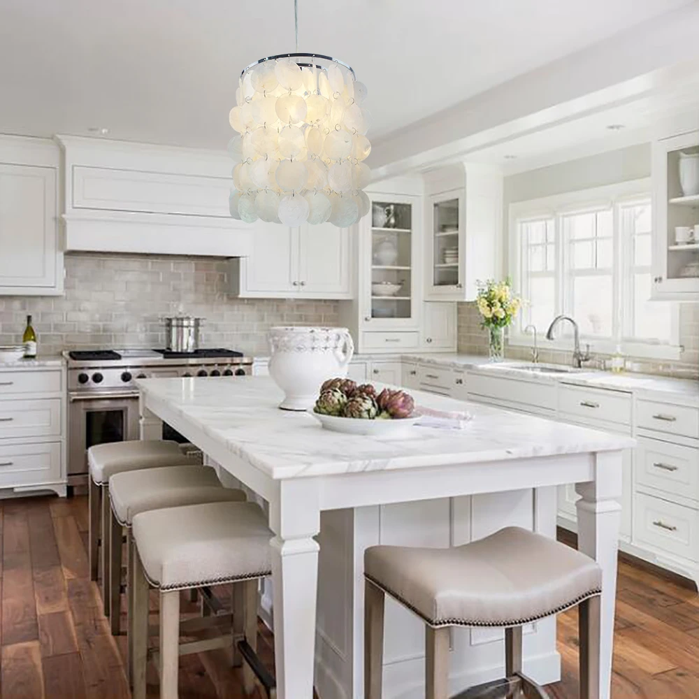 

Modern Natural white seashells raindrops industrial pendant Lamp cord led E14 light for Bedroom dining Living room Restaurant