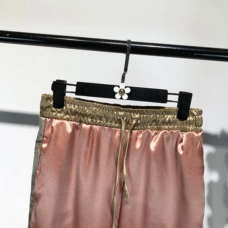 Gplus зимние повседневные брюки костюм женский спортивный пэчворк атласная куртка