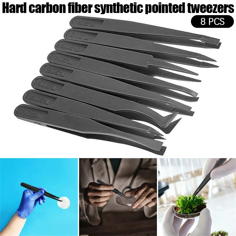 

8Pcs Anti-Static Electronic Tweezers Set Carbon Fiber Precision Tweezers Repairing Tools Electronics Laboratory DIY Hand Tools