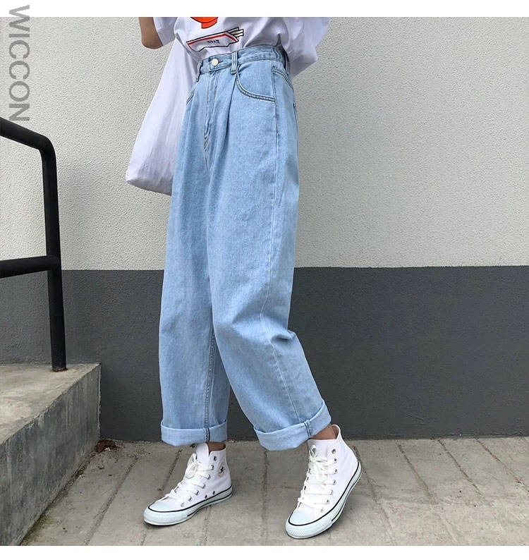 

Jeans Women Solid Vintage High Waist Wide Leg Denim Trousers Simple Students All-match Loose Fashion Harajuku Womens Chic Casual