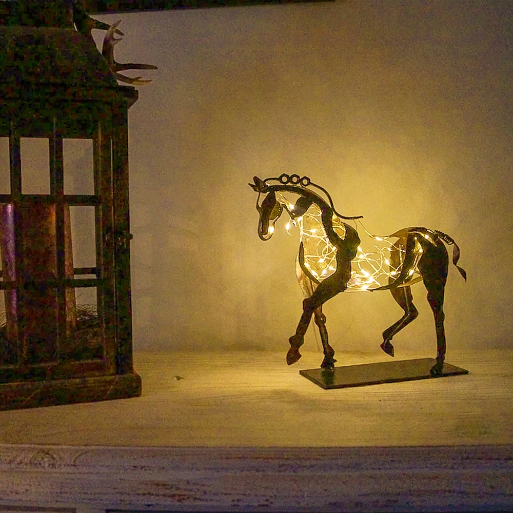 

Светодиодный светильник поделка, скульптура лошади, современная металлическая художественная статуя лошади, украшение для дома, улицы, дво...