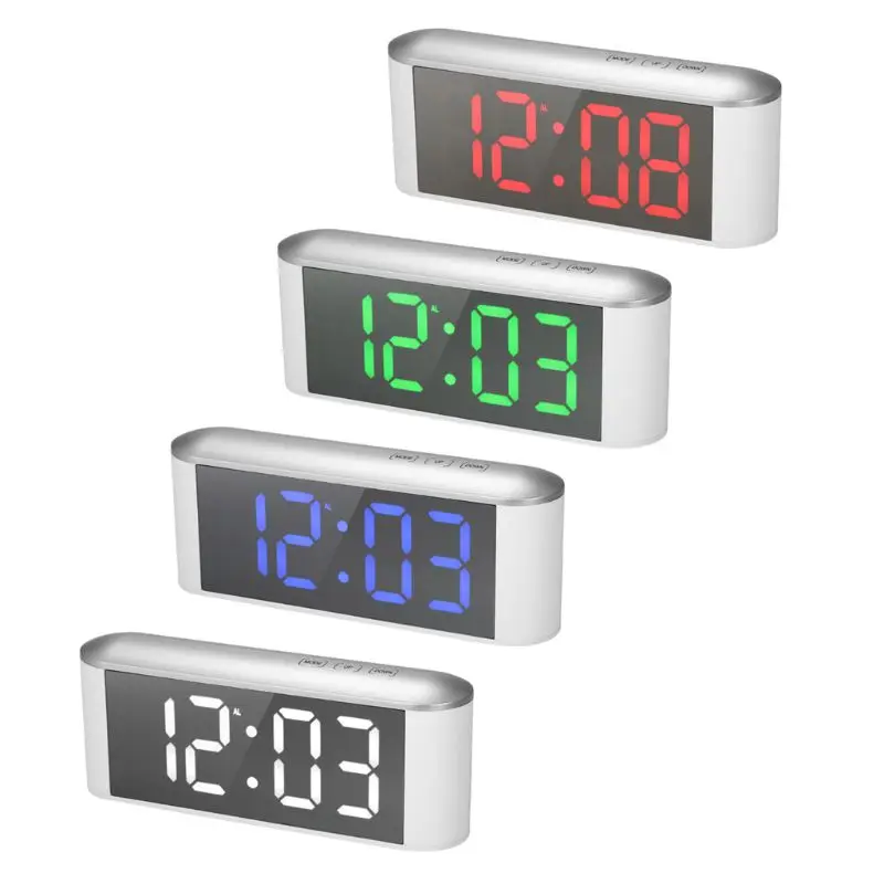 

LED Digital Alarm Clock Mirror Display Snooze Desk Clock Indoor Thermometer