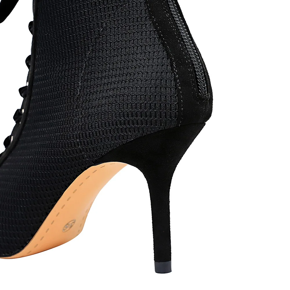 

BIGTREE New Punk Women Ankle Boots Lace Up Pointed Toe high heel Black Chelsea Boots Pumps 8CM Shoes for Women Suede Boots