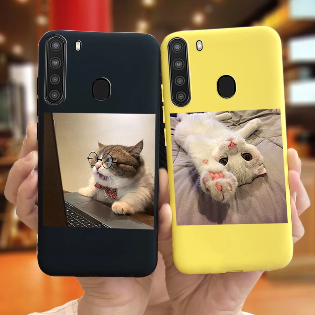 Крутой Модный чехол с рисунком для Samsung Galaxy A21 телефона черный силиконовый