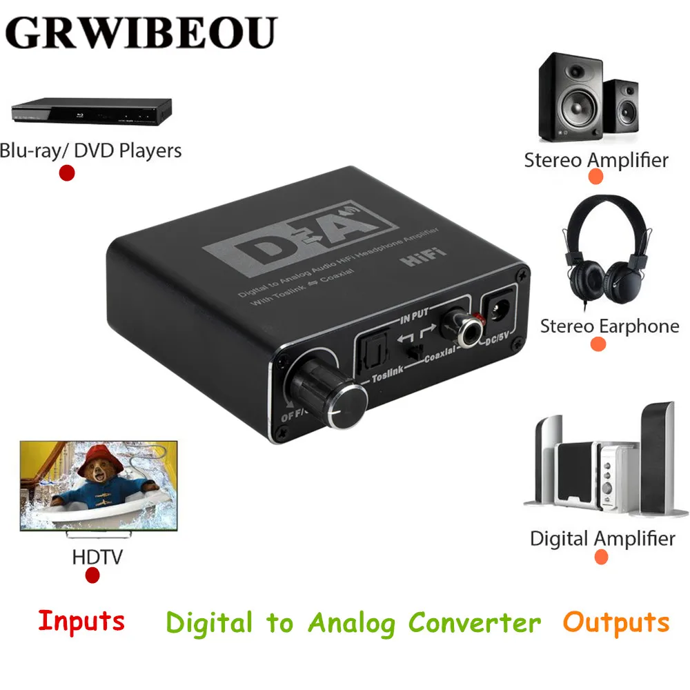 Цифровой аналоговый преобразователь Grwibeou Hifi DAC Amp RCA 3 5 мм усилитель для наушников