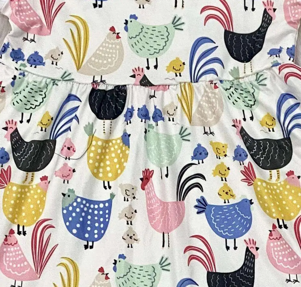 Hot summer lace rooster and hen farm style little girl top + three layer lotus leaf edge dark blue cotton pants boutique set | Мать и