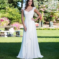 beach boho wedding dresses 2021 cap sleeve sweetheart lace applique chiffon bridal gown vestidos robe de mairee