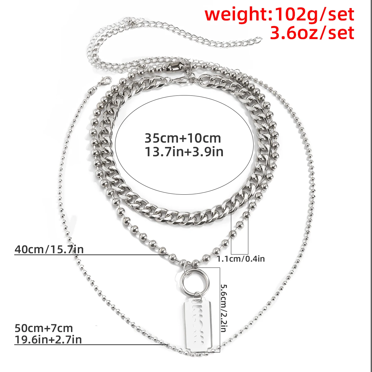 

Goth Blade Pendant Heavy Metal Chain Necklace Punk Grunge Choker Necklace for Women Men Beads Chain on the Neck Vintage Jewelry