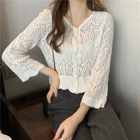 button up shirt summer new korean version of the net red thin section openwork cardigan sweater female gentle style french top