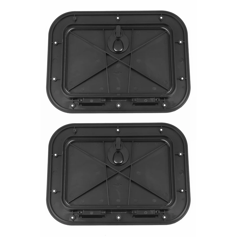 2X Marine Deck Plate Access Cover Pull Out Inspection Hatch with Latch, 14.96 x 11.02 Inch / 380 x 280mm -Black