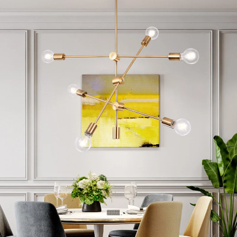 2/4/6 Arms Pendant Lamp Nordic Copper Painted Metal Lustre Led Chandelier Modern Hanging For Living Dining Room | Лампы и освещение