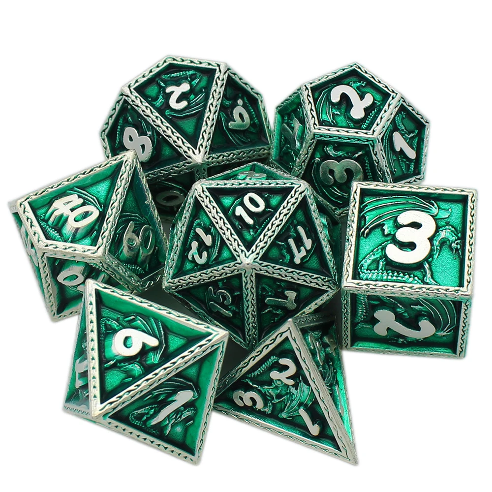 2021 New Style Metal Dice 7 Pcs Dragon Pattern D&ampD DND Polyhedral Set for Role Playing Game MTG Pathfinder | Спорт и развлечения