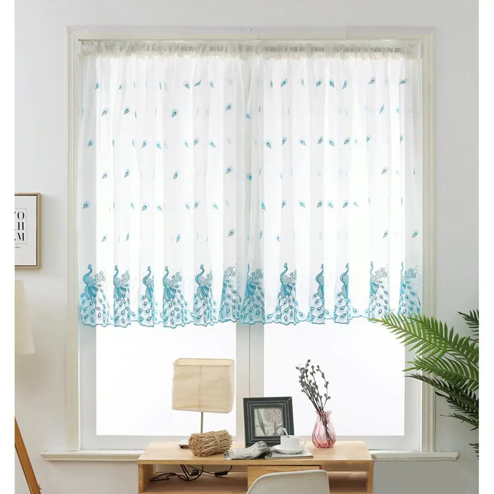 

1PC Peacock Embroidered Short Window Curtain for Study Living Room Decor
