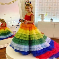 fashion show rainbow tiered flower girl dresses pageant wedding birthday robe de demoiselle princess first communion custom made