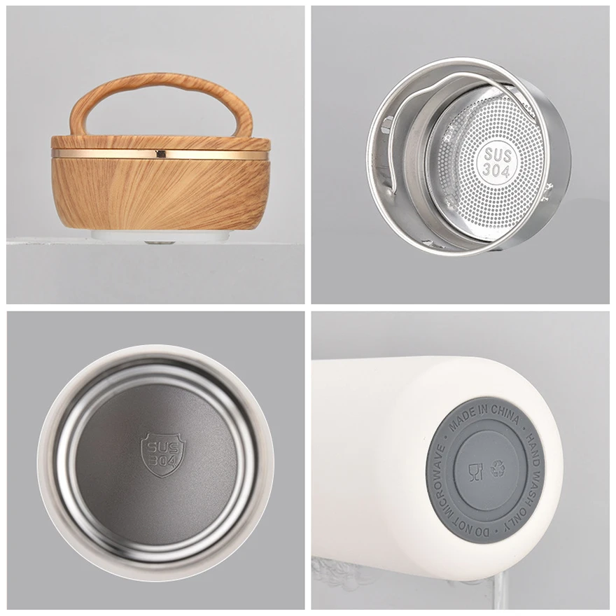 

Portable Handle Wood Grain Thermos Bottle 380ml Small Vacuum Flask 304 Stainless Steel Tumblers Travel Coffee Cup Lovers Termos