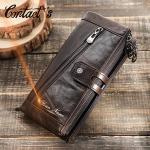 Contact's Free Engraving Genuine Leather Wallet Men Zipper Capacity Male Long Money Purse Phone Pock in Pakistan