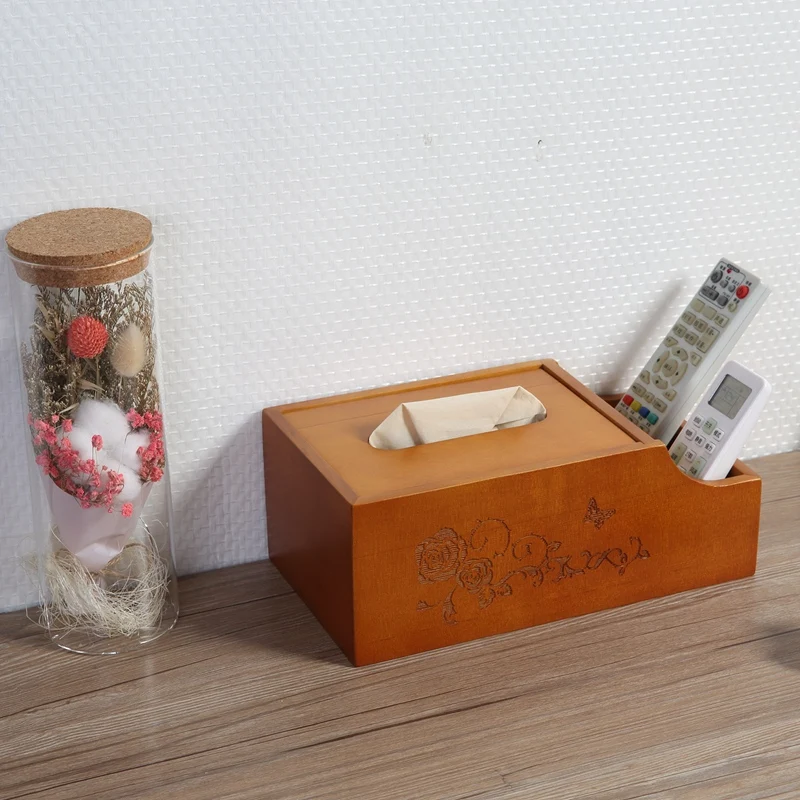 

Wooden Square Tissue Box Storage Organizer Caddy for Bathroom Vanity Dresser Night Stand Table Holds Remote Controls Pen 27x14.5