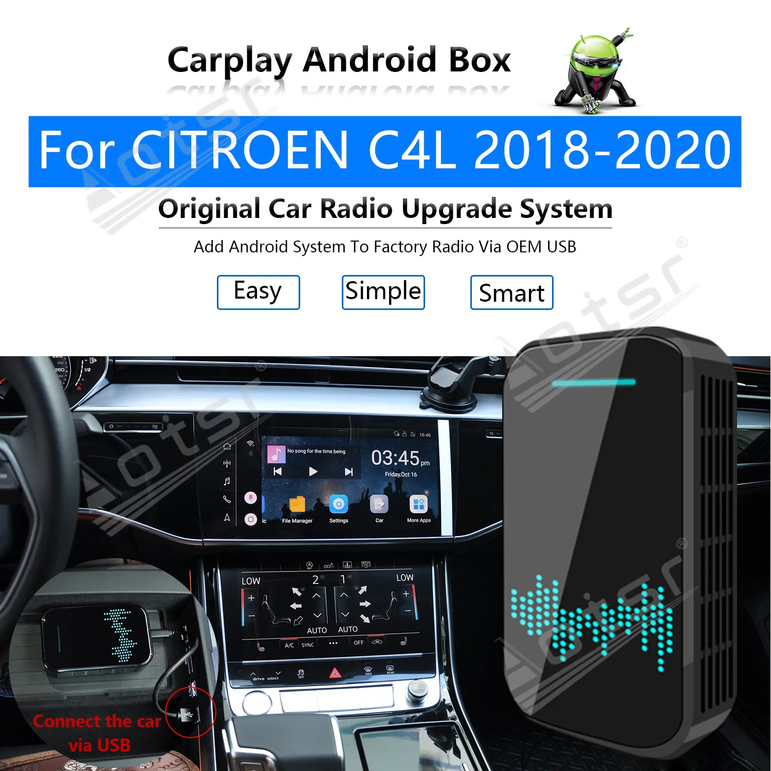 

32G For CITROEN C4L 2018 2019 2020 Car Multimedia Player Android System Mirror Link GPS Map Apple Carplay Wireless Dongle Ai Box